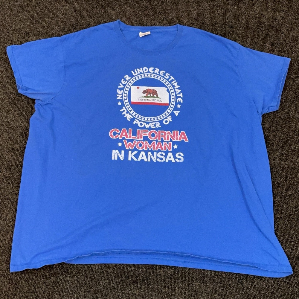 Gildan Shirt Womens Plus 3XL Blue California Woman In Kansas Graphic T Shirt